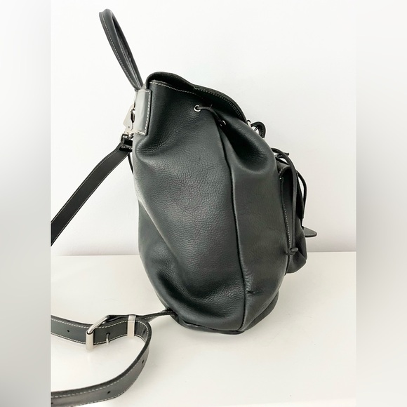 Roots Vintage Papa Alex Black Pebbled Leather Drawstring Knapsack Large Backpack - Picture 10 of 11
